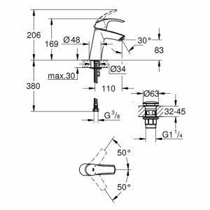 Baterie lavoar Grohe Eurosmart M-Size crom lucios monocomanda - Img 2