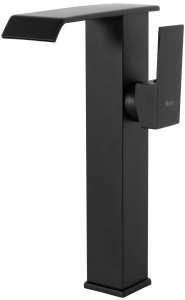 Baterie Lavoar Inalta REA KENT, Montaj Pe Blat, Capat Fix, Tip Cascada, Inaltime 28 Cm, Finisaj Negru Mat - Img 1