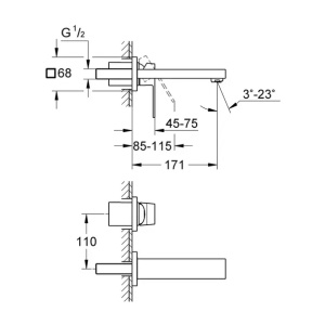 Baterie lavoar incastrata Grohe Eurocube S crom periat Supersteel fara corp ingropat - Img 4