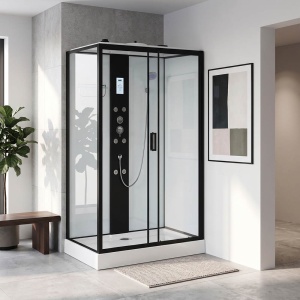 Cabina de dus cu hidromasaj MO-0550W-912 dreapta 120 x 90 x 215 cm profil negru sticla 5 mm - Img 3