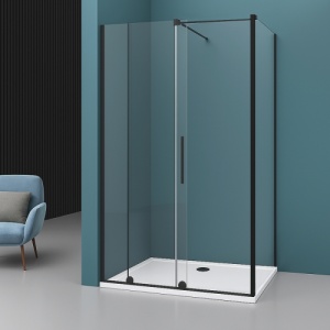Cabina de dus culisanta Veldman Odea Black 110 x 100 cm sticla 8 mm negru mat - Img 3