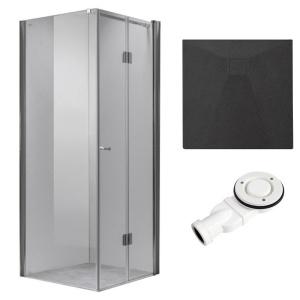 Cabina de dus din sticla securizata cu cadita de dus slim neagra KZ1180B/RIKO 90 x 90 cm