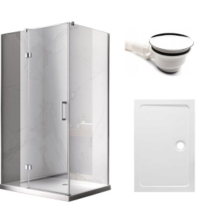 Cabina de dus dreptunghiulara cu cadita KZ02B ST03A crom 100 x 80 cm sticla 6 mm