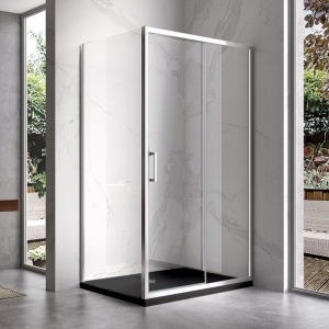 Cabina de dus dreptunghiulara cu rame cromate si cadita neagra antialunecare KZ103A-SXL03C 100 x 80 cm - Img 3