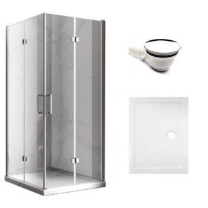 Cabina de dus dreptunghiulara din sticla securizata cu rame cromate si cadita de dus alba KZ12-ST03E 90 x 80 cm