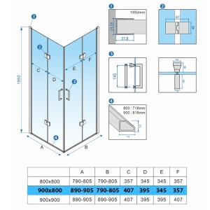 Cabina de dus dreptunghiulara din sticla securizata cu rame cromate si cadita neagra slim KZ12A/ST03E 90 x 80 cm - Img 14