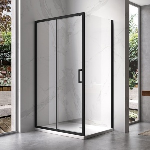 Cabina de dus dreptunghiulara din sticla securizata cu rame negre si cadita neagra antialunecare KZ103B-SXL03D 110 x 80 cm - Img 3