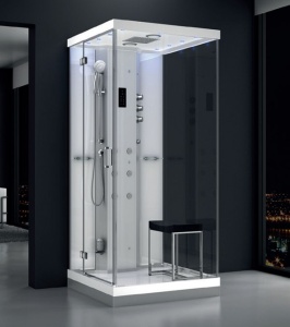 Cabină de dus MUE-H1000-11L montaj stanga, alba, cu hidromasaj si sauna cu aburi