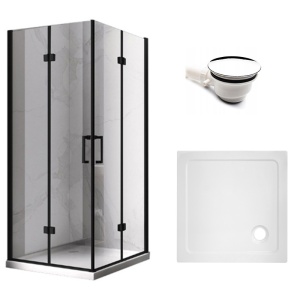 Cabina de dus patrata cu rame negre si cadita alba slim KZ08B-ST02A 80 x 80 cm