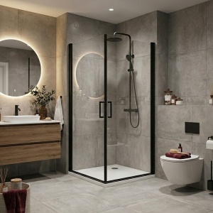 Cabina de dus patrata de colt KZ29 negru mat 80 x 80 cm sticla 6 mm - Img 10