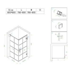Cabina de dus patrata din sticla securizata cu rame negre si cadita alba antialunecare BS10A/SXL02A 80 x 80 cm - Img 9
