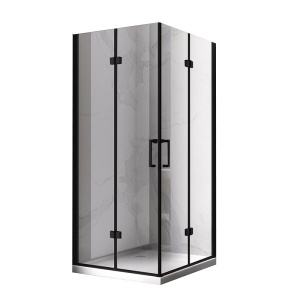 Cabina de dus patrata din sticla securizata si rame negre cu cadita alba antialunecare KZ08D-SXL02C 100 x 100 cm - Img 3
