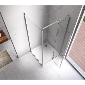 Cabina de dus patrata dins ticla securizata cu rame cromate si cadita alba slim KZ01B-ST02A 80 x 80 cm - Img 6