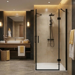 Cabina de dus patrata KZ25 negru mat 90 x 90 cm sticla 6 mm - Img 11
