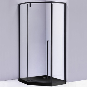 Cabina de dus pentagonala cu rame negre sticla securizata si cadita neagra BS07A/SXL07A 80 x 80 cm - Img 6