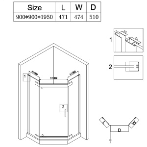 Cabina de dus pentagonala din sticla securizata cu cadita neagra inclusa KZ91B-SXL07B 90 x 90 cm - Img 17