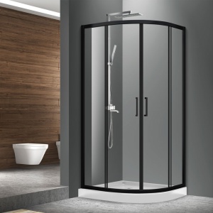 Cabina de dus semirotunda Fluminia Meda Black 90x90 cm, inaltime 200 cm, profil negru