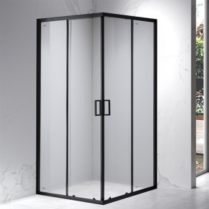 Cabina e dus din sticla securizata cu rame negre si usi batante si cadita alba antialunecare BL30B/SXL02B 90 x 90 cm - Img 2