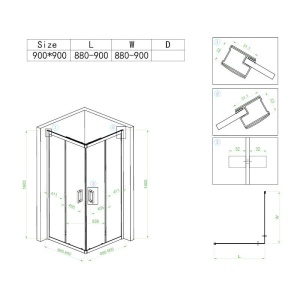 Cabina e dus din sticla securizata cu rame negre si usi batante si cadita alba antialunecare BL30B/SXL02B 90 x 90 cm - Img 12