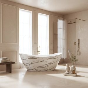 Cadă de baie freestanding, acrilica, alba, Ferrano Slim Nature 170 cm - Img 5