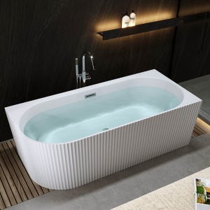 Cada de baie freestanding back-to-wall asimetrica MO-1724RYF-160 montaj dreapta, alb lucios – 160 x 75 cm - Img 3