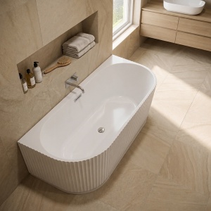 Cada de baie freestanding canelata, montaj universal, Carlo 517D 170 x 75 cm, alba cu ventil cromat - Img 10