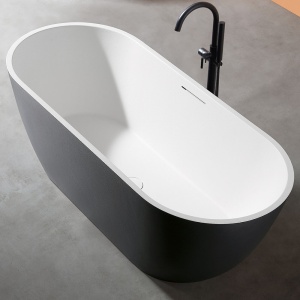 Cada de baie freestanding cu strat rezistent la abraziune D002BW negru/alb 170 x 75 x 60 cm - Img 2