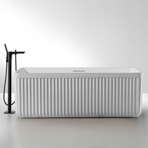 Cada de baie freestanding dreptunghiulara MUE-D005-1W alb mat cu textura de piatra, 170 x 75 x 60 cm - Img 2