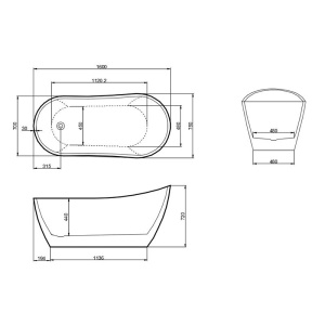 Cada de baie freestanding Forte 520B, acril alb si accesorii auriu periat – 160 x 75 cm - Img 7