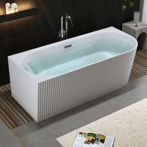 Cada de baie freestanding lipita de perete MO-1724RYF-150 montaj stanga, 150 x 75 cm, alb lucios cu caneluri - Img 5
