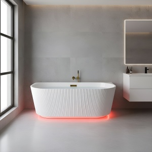 Cada de baie freestanding, montaj la perete Carlo2 170 x 75 cm, ventil si preaplin negru mat - Img 13