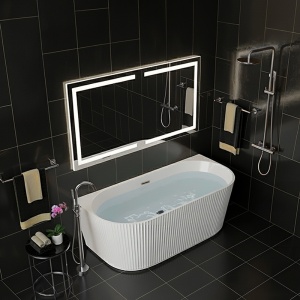 Cada de baie freestanding, montaj la perete Carlo2 alb cu preaplin si ventil otel periat - 170 x 75 cm - Img 2
