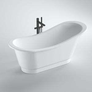 Cada de baie freestanding ovala din piatra sintetica MO-1097 Exclusiv – 175 x 70 x 72 cm, alb mat - Img 2