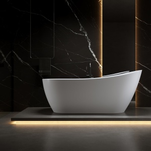Cada de baie freestanding ovala Forte 520C alba cu ventil si preaplin negru – 170 x 75 cm - Img 4
