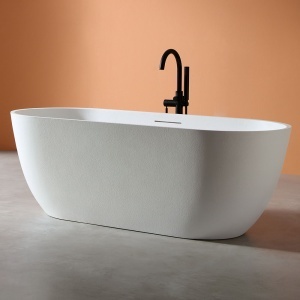 Cada de baie freestanding ovala MUE-D002W, 170 x 75 x 60 cm, finisaj alb mat cu textura de piatra - Img 3