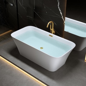 Cada de baie freestanding ovala Viana 511B alb cu ventil aur periat 160 x 75 cm - Img 5