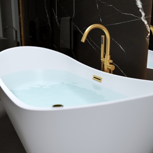 Cada de baie freestanding Rica 513A – 150 x 75 cm, alba cu ventil auriu periat - Img 6