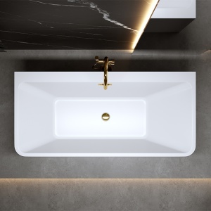 Cada de baie freestanding Sofia 515A alb cu ventil auriu 140 x 75 cm - Img 6