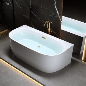 Cada de baie NORA 526B, Dimensiune 150x80cm, Culoare Alb, Deversor Auriu - Img 6