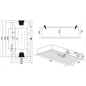 Cada de baie RAMONA 640, Cu hidromasaj 180x90cm, Culoare Alb - Img 12
