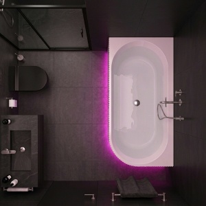 Cada de baie striata, montaj stanga, Rio 504C 160 x 75 cm, alb lucios, ventil cromat si fanta LED - Img 10