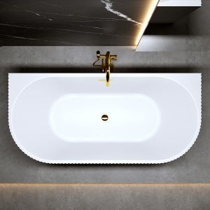 Cada de baie suport CARLO 517D, Dimensiune 170x75cm, Design elegant, Culoare Alb, Deversor Auriu - Img 2