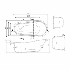 Cada free-standing Vayer Retro, Dimensiune 169x82cm , Culoare Alb - Img 3