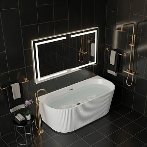 Cada freestanding, montaj la perete Carlo alba cu scurgere aur periat – 170 x 75 cm - Img 2
