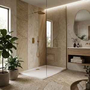 Cada pentru dus din acril Rea Belmond White Brush Gold 90x120 cm - Img 2