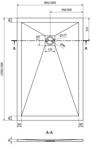 Cadita de dus compozit- structura piatra dreptunghiulara 140x100 cm, Culoare Negru - Img 8