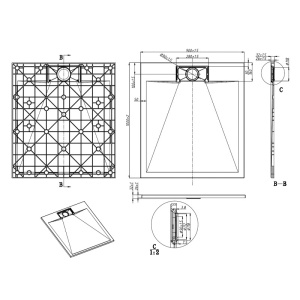 Cadita de dus dreptunghiulara slim finisaj piatra Miko 100x90 cm alba - Img 9