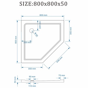 Cadita de dus pentagonala slim finisaj lucios ST08A 80x80 cm neagra - Img 5