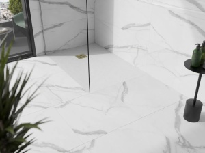 Cadita dus Stone material compozit, culaore alba cu sifon auriu, dimensiune 110x90 - Img 2