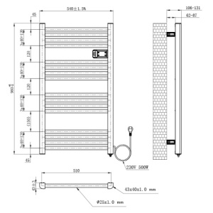Calorifer electric vertical LOA-BL ECO 500W pentru baie 96x54, negru - Img 16